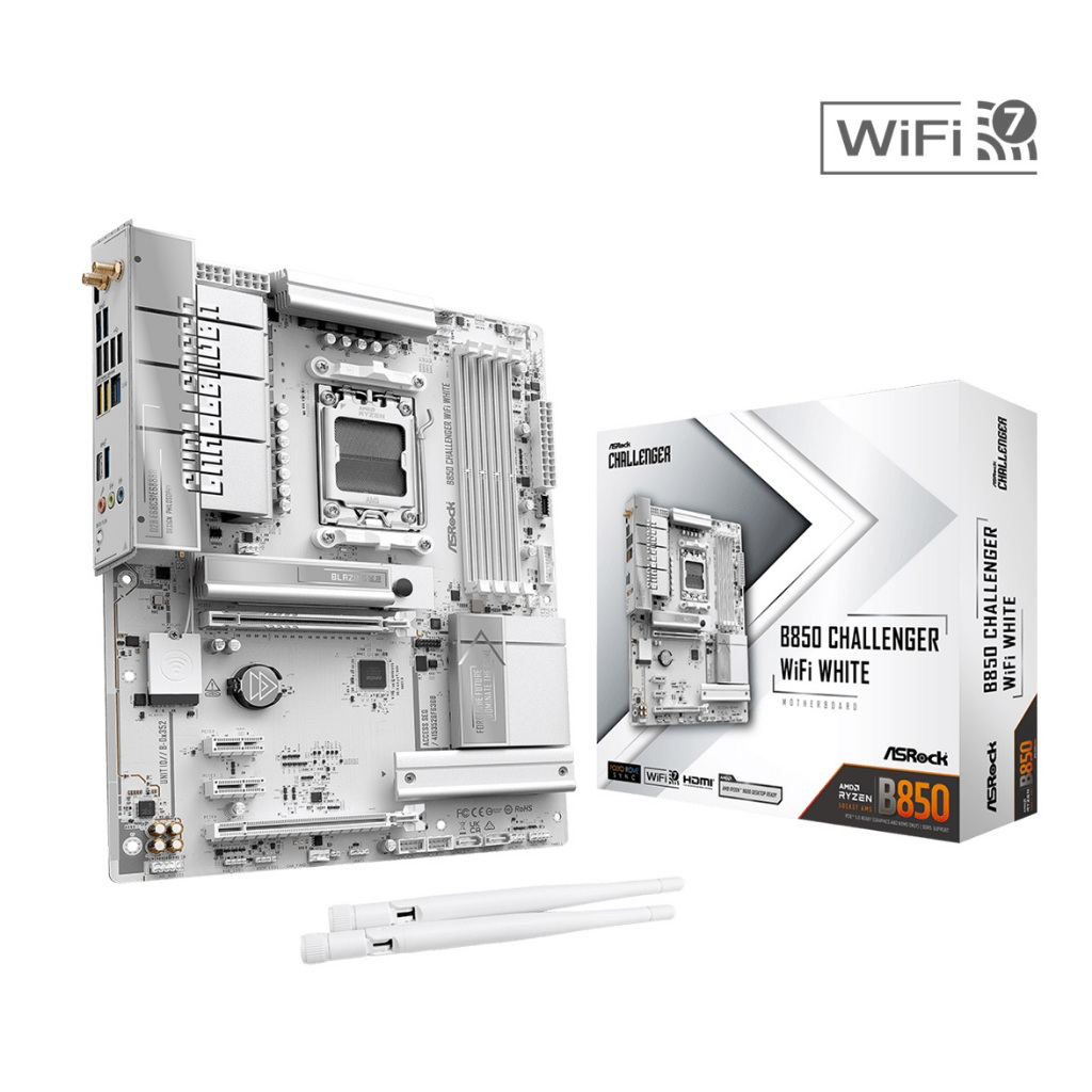 ASRock B850 Challenger WiFi White AMD AM5 ATX Motherboard (เมนบอร์ด)