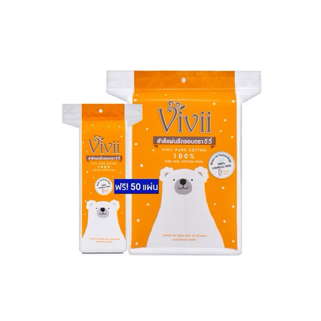 สำลีแผ่นรีดขอบ วีวี่ Vivii pure Cotton 100 แผ่น