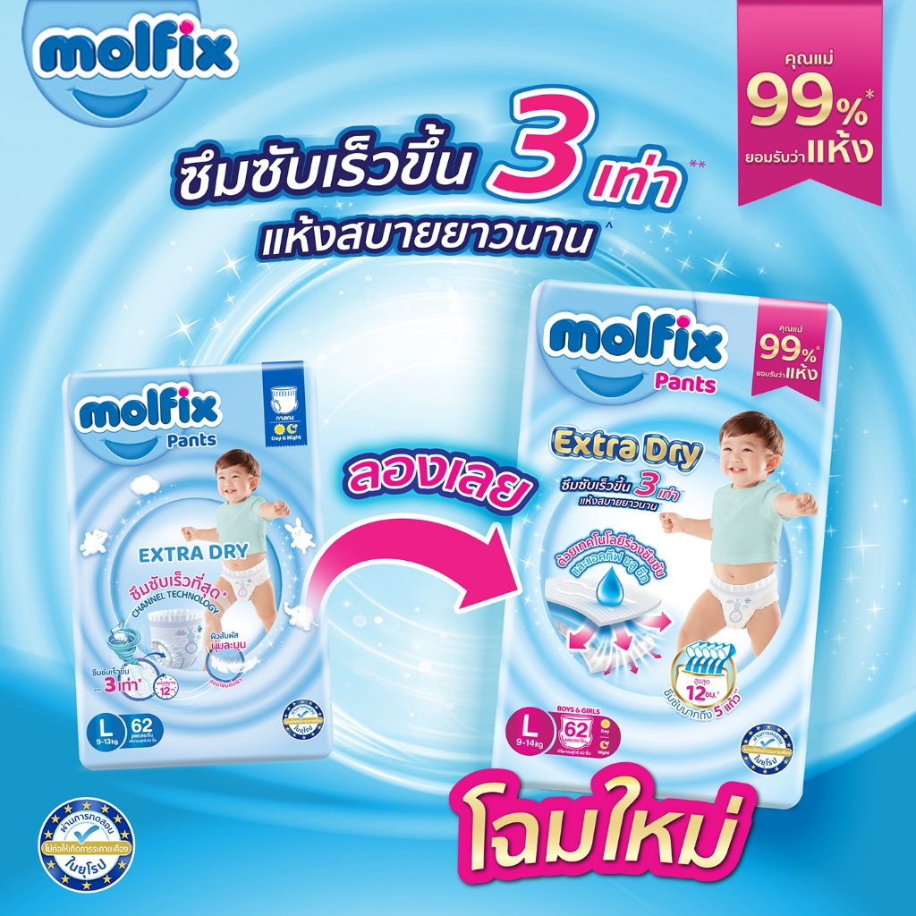 Molfix กางเกงผ้าอ้อมโมลฟิกซ์ เอ็กซ์ตร้า ดราย แพ้นส์ XXL 48 ชิ้น x3 (ยกลัง) - 6