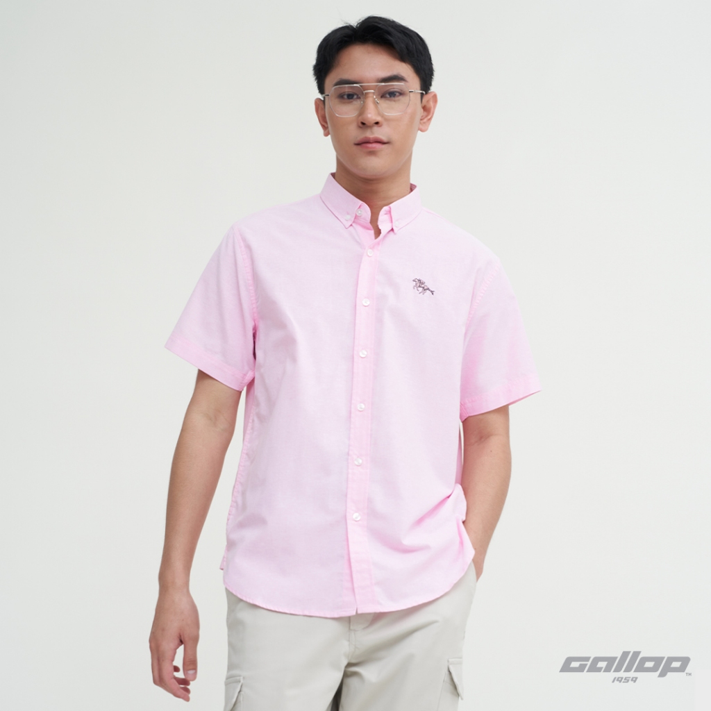 GALLOP : OXFORD CASUAL SHIRT เสื้อเชิ๊ตผู้ชายแขนสั้น  สี Light Pink - ชมพูอ่อน (GW9031)