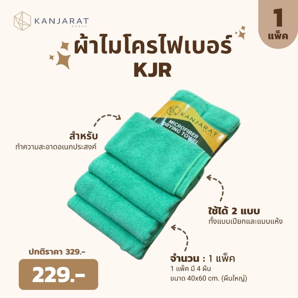 KJR – ผ้าไมโครไฟเบอร์ทำความสะอาดอเนกประสงค์ ขนาด 40x60cm 4 ผืน
