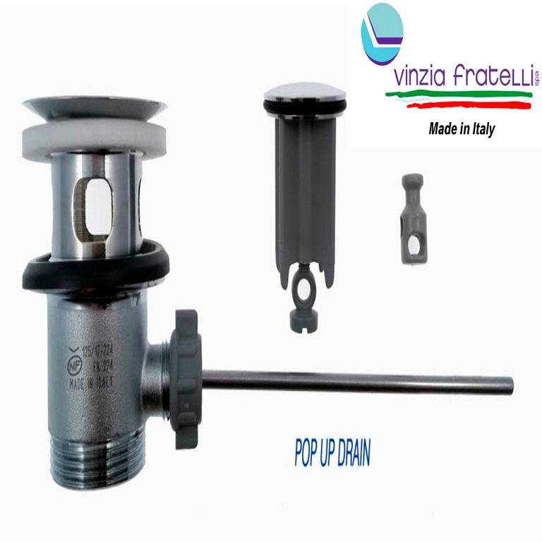 สะดืออ่างล้างหน้าแบบป็อปอัพยี่ห้อ vinzia_fratelli จากอิตาลี สะดืออ่างป็อปอัพก้านโยก สะดืออ่างสำหรับส