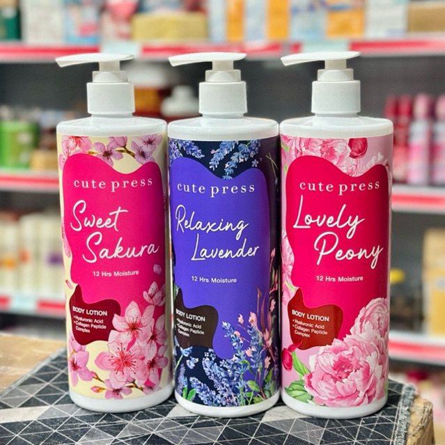 Cute Press Body Lotion 490ml โลชั่นน้ำหอมบำรุงผิว ชุ่มชื้น 12 ชม. ซากุระ / ลาเวนเดอร์ / พีโอนี่