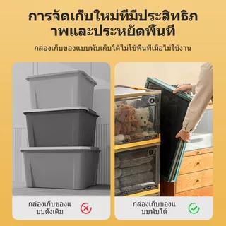 KAMAN กล่องเก็บของ พับเก็บได้ กล่องพลาสติกอเนกประสงค์ กล่องพลาสติกมีล้อ กล่องเก็บของแบบเปิดได้4ด้าน 120L COD