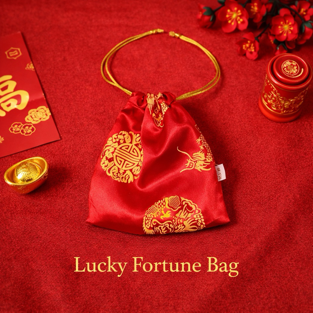 กระเป๋าหูรูดผ้าซาตินลายมงคล •BK-TIN HANDMADE•  ถุงผ้าใส่ของขวัญ ตรุษจีน Lucky Drawstring Bag - รูปที่ 6