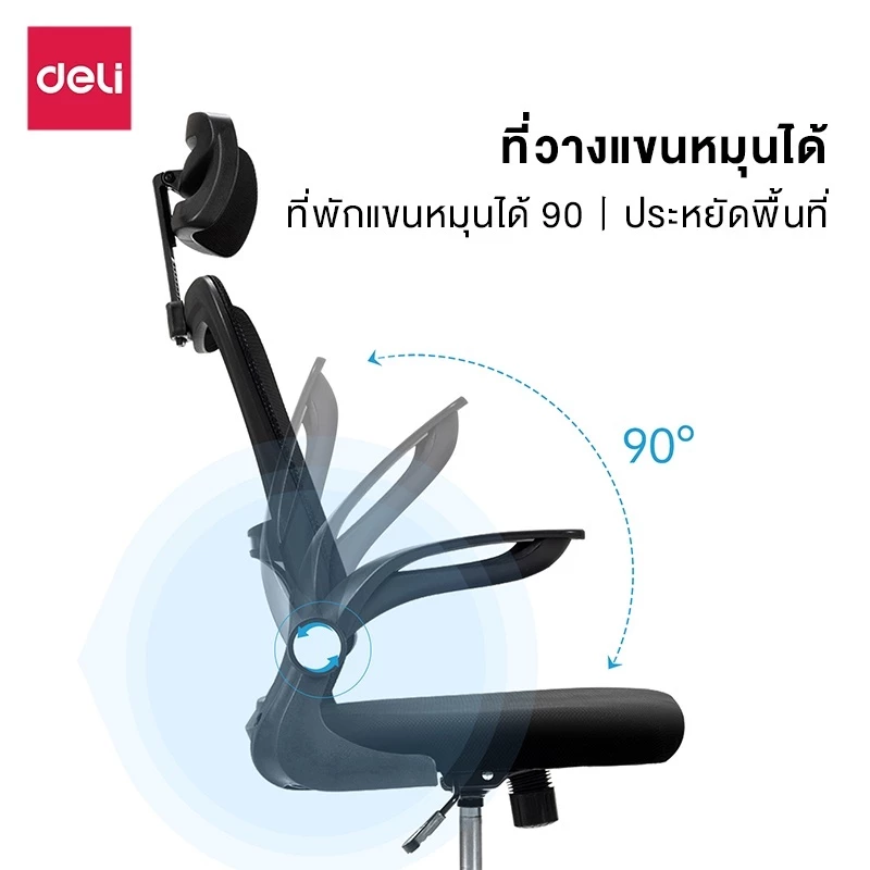 Deli เก้าอี้ทำงาน เก้าอี้สำนักงาน ประกันคุณภาพปรับสูง-ต่ำได้ อุปกรณ์สำนักงาน Office Chair thumbnail 4