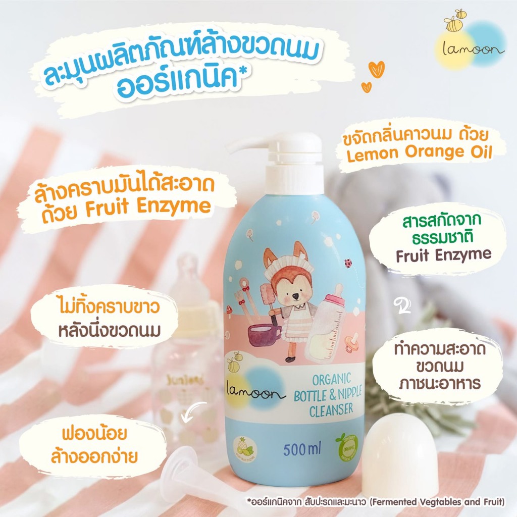 [ยกลัง] Lamoon น้ำยาล้างขวดนมออร์แกนิค 450 ml.(12รีฟิล) - รูปที่ 2