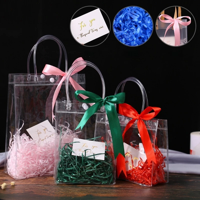 แบรนด์ถุงของขวัญ PVC ใส แบบหูหิ้ว กันน้ำ100%+กันรอย สำหรับงานแต่งงาน/วันเกิด/งานวัด ถุงแพ็คเกจจิ้งพรีเมียม คุณภาพสูง