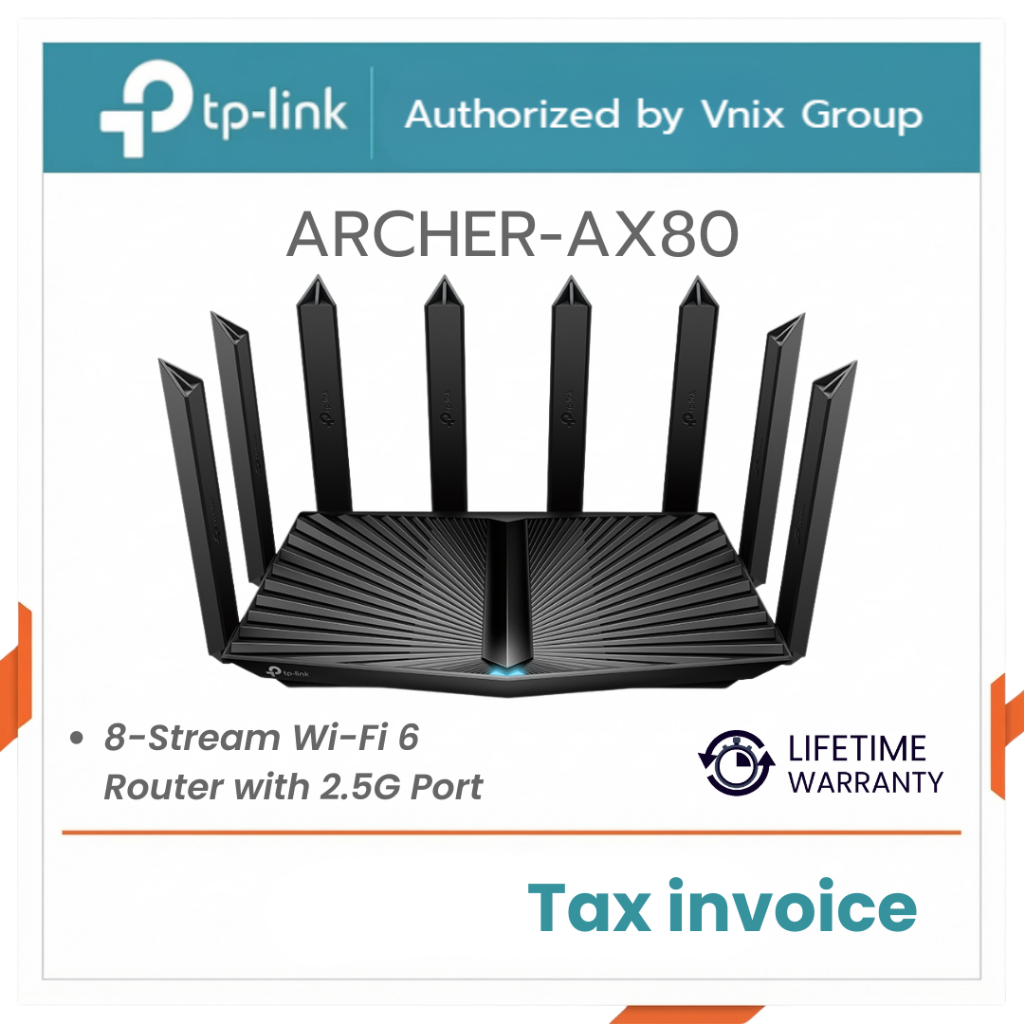 TP-LINK ARCHER AX80 AX6000 8-STREAM WI-FI 6 ROUTER WITH 2.5G PORT รับประกันตลอดอายุการใช้งาน By Vnix