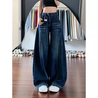 919JEANS กางเกงยีนส์ทรงหลวมโค้งมนสไตล์อเมริกันแบบยูนิเซ็กส์ ทันสมัย สีดำเข้ม สีน้ำเงินเข้ม