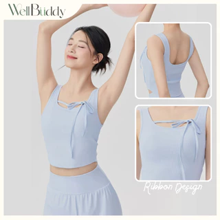 [New in] WellBuddy สปอร์ตบราแขนกุด ผ้าร่อง เสื้อโยคะ เสื้อออกกำลังกายแขนกุด เสื้อพิลาทิส (Bloom Ribbon Tank)