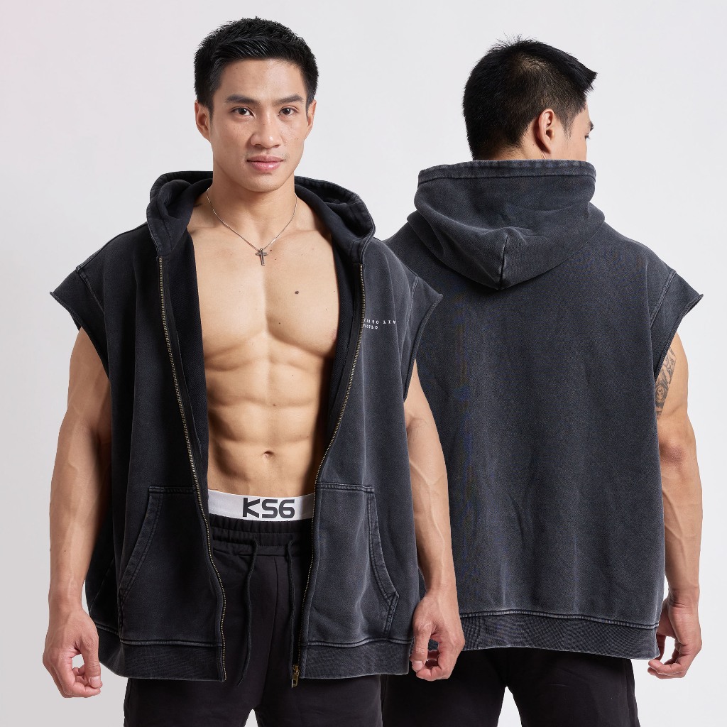 Musculo เสื้อฮูดดี้แขนกุดทรงโอเวอร์ไซส์ ซิปหน้า 2026