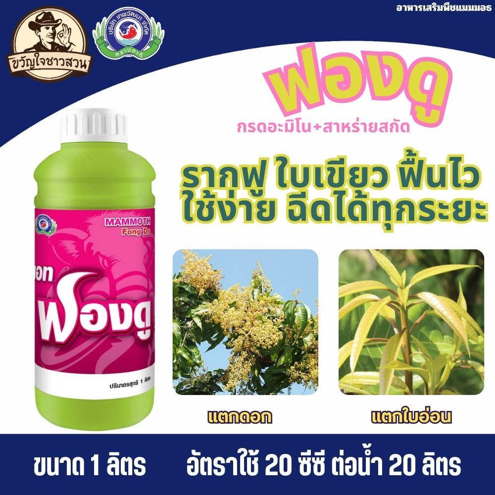 แมมมอท ฟองดู ขนาด 1 ลิตร ธาตุอาหารเสริมพืช ฮอร์โมนพืช (ฟื้นต้นหลังเก็บเกี่ยว สร้างดอก เปิดตาดอก)เทพวัฒนาตราปลาคู่