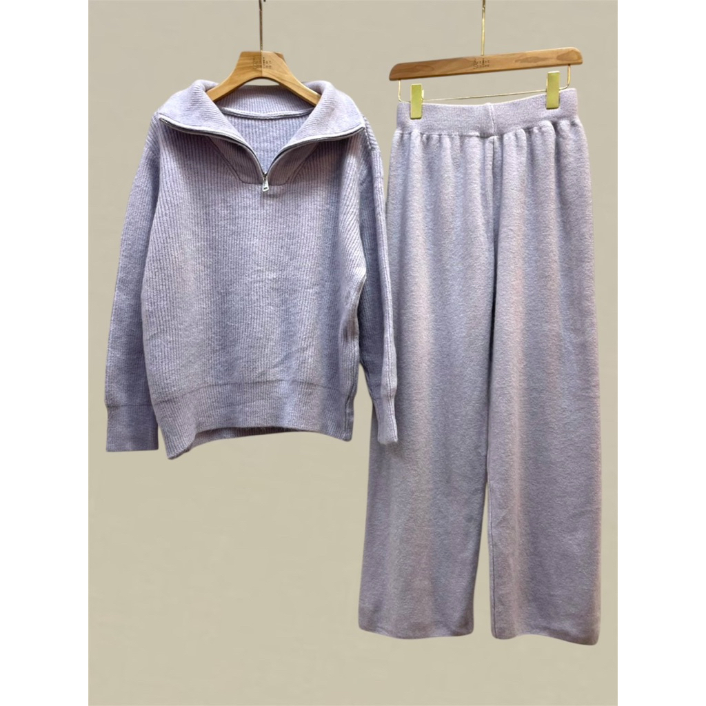 Knit Zip Collar Long Sleeve Top&Long Pant Set ราคา ถูกที่สุด ดีลบีเคเค แกลเลอรีภาพที่ 4