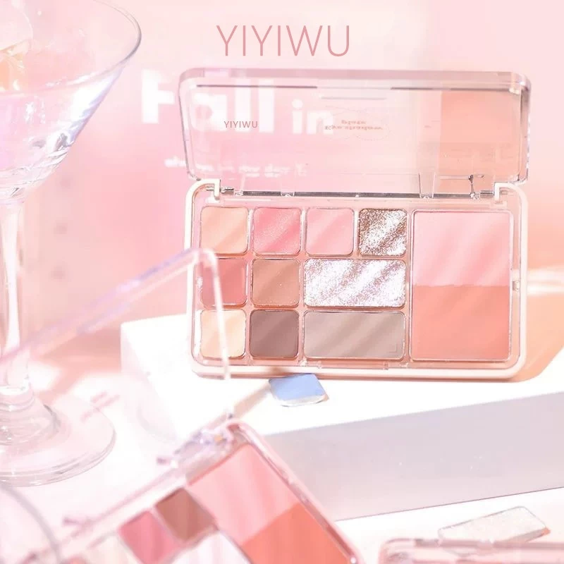 อายแชโดว์ พาเลทอายแชโดว์ 12 สี บลัชออน+ไฮไลต์+เฉดดิ้ง จบในตลับเดียว พีชชมพู บ๊วยหวาน ยีนส์วินเทจ กันน้ํา ติดทนนาน