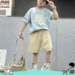 กางเกงเด็กผู้ชาย กางเกงขาสั้นเด็ก ติดป้ายหนัง มีกระเป๋า สีพื…