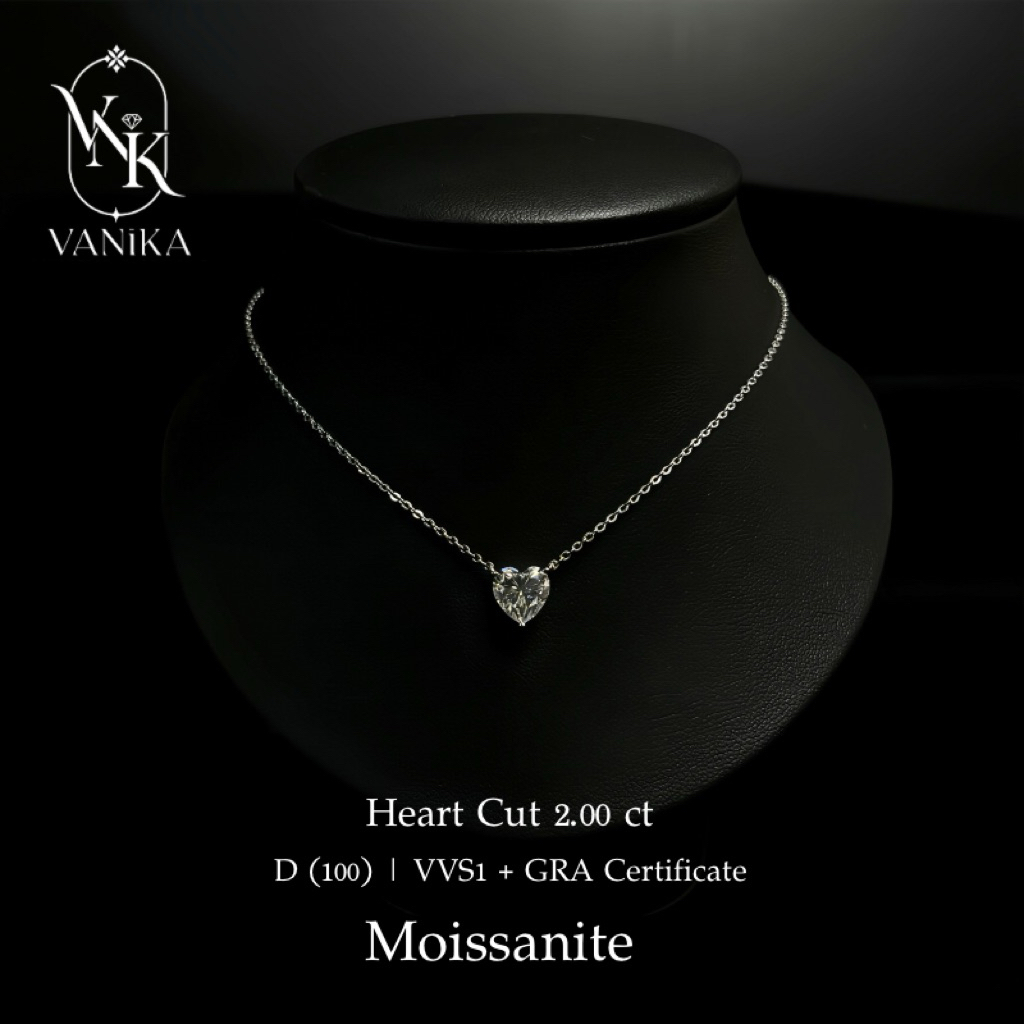 สร้อยคอเพชรโมอีส ทรงหัวใจ ขนาด 2 ct D(100)/VVS1 ตัวเรือนเงินแท้ ชุบทองคำขาว 18k GRA Certificate