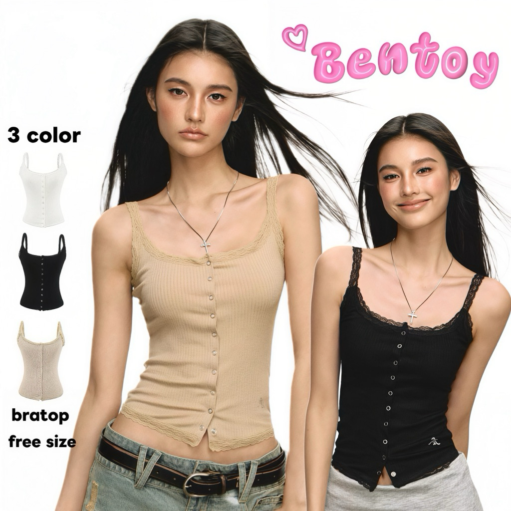 Bentoy 10183 เสื้อสายเดี่ยวฤดูร้อน ฟองน้ำในตัว รัดรูป กระดุมหน้าเปิดได้จริง งานดีใส่สวย พรางหุ่น
