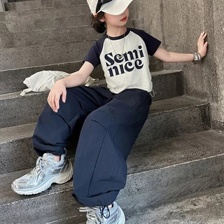 BEAR BABY ชุดแฟชั่นเด็กหญิง เสื้อยืดแขนสั้น+กางเกงคาร์โก้ขายาว（ขายแยกชิ้น）สไตล์เกาหลี แฟชั่นฤดูร้อน ไซส์120-170