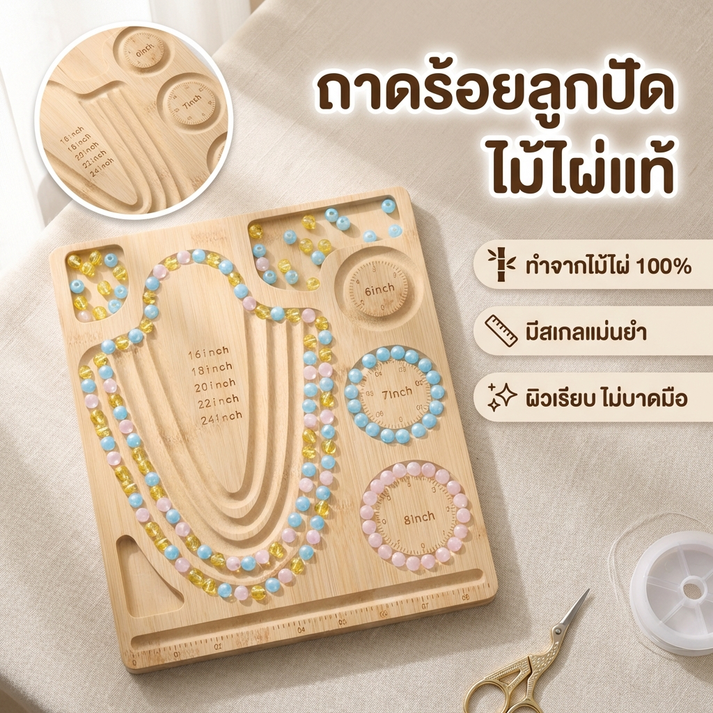กระดานลูกปัด กระดานร้อยลูกปัด ไม้ไผ่ สำหรับทำเครื่องประดับ DIY ถาดจัดเรียงลูกปัด ใช้ทำสร้อยคอ สร้อยข้อมือ งานแฮนด์เมด