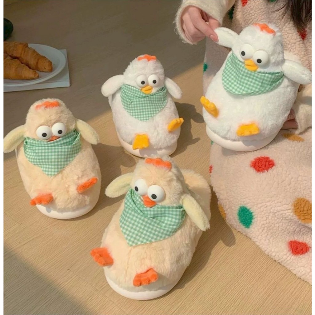 (Clothster.store) สลิปเปอร์น้องไก่ผ้าพันคอ ขนฟู พื้นหนานุ่ม รองเท้าเดินในบ้านตุ๊กตา ของขวัญสุดน่ารัก Slipper Chicken 🍗