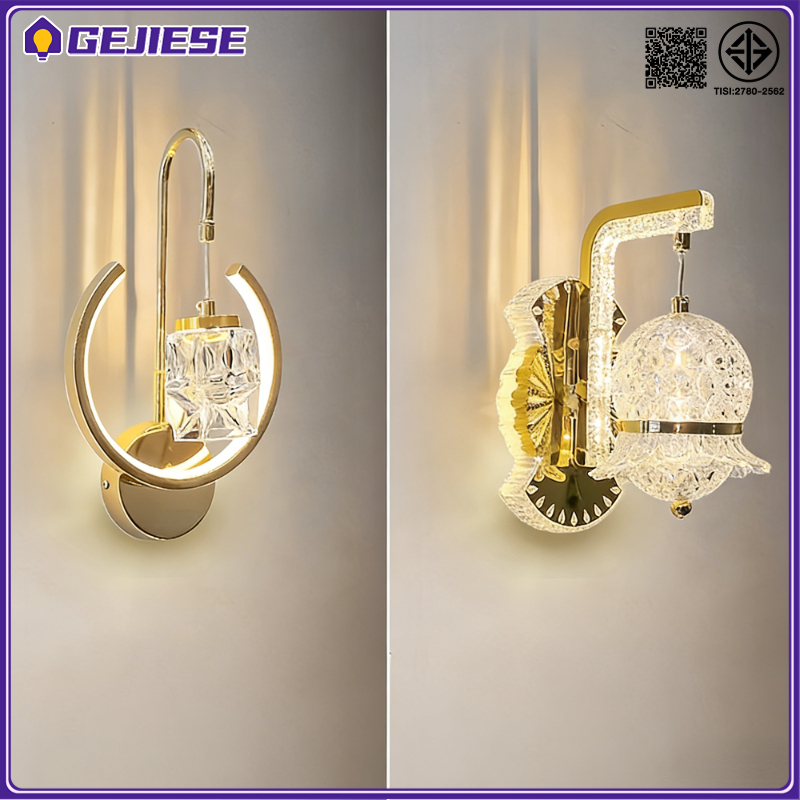 GEJIESE 3สี ไฟติดผนัง คริสตัลไฟติดผนัง ของแต่งห้อง ของแต่งบ้าน แต่งห้องนอน ไฟแต่งห้อง ไฟหัวเตียง ไฟห้องนอน โคมไฟคริสตัล