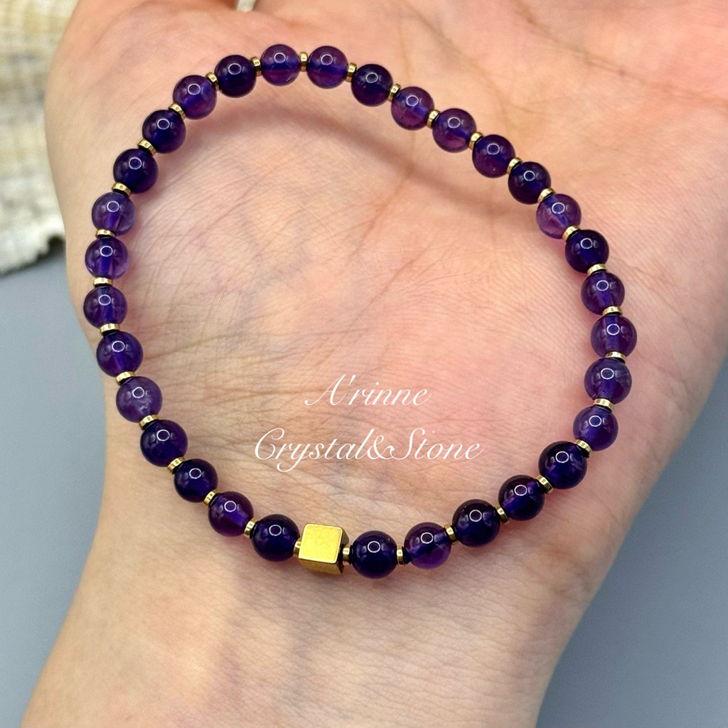 "A'RINNE"กำไลหินอเมทิสต์+เฮมาไทด์ Amethyst+Hematite "เสริมสมาธิ ป้องกันพลังงานลบ“ หินแท้100%ขนาด 4 mm