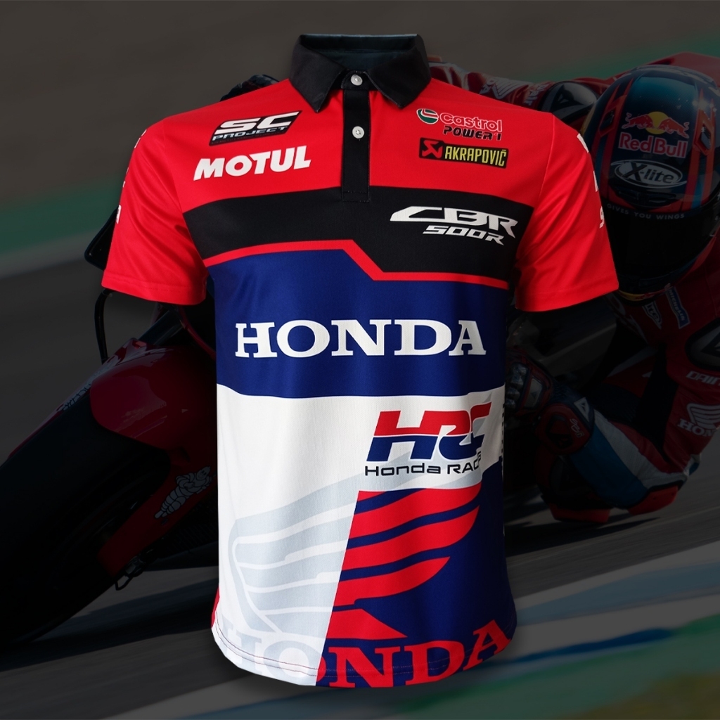 เสื้อ Moto GP ทีม Repsol-Honda เสื้อโปโล โมโตจีพี เรพโซล ฮอนด้า #MG0080 รุ่น Marc Marquez พิมพ์ทั้งตัว ไซส์ S-5XL