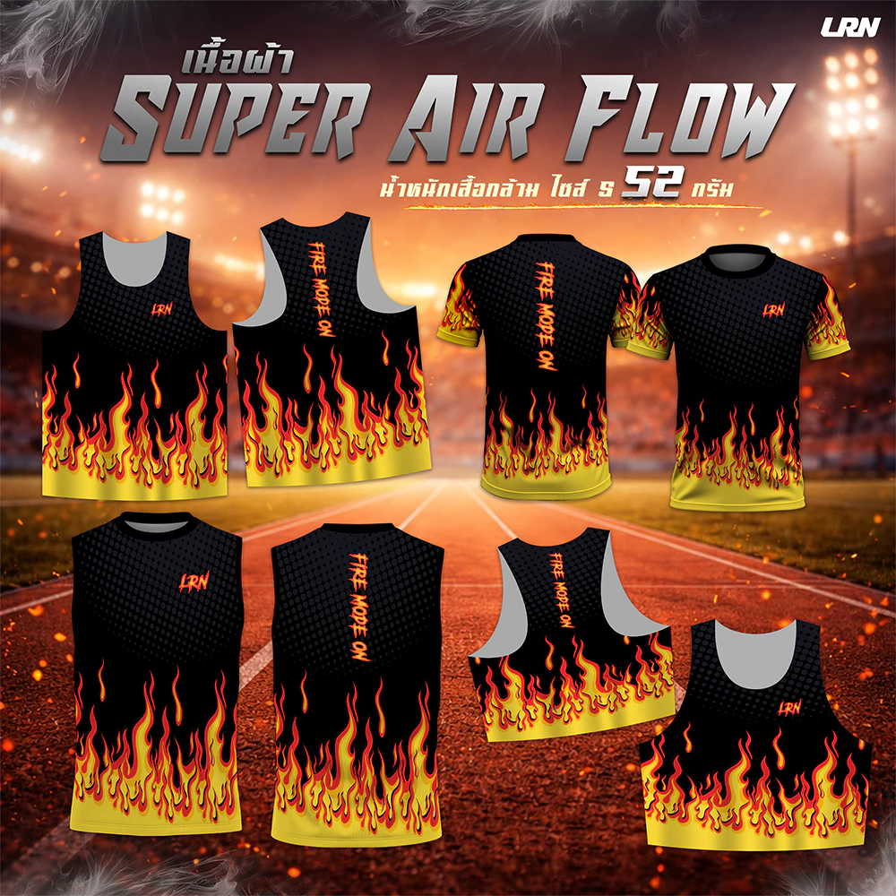 เสื้อวิ่งพิมพ์ลาย LRN เสื้อวิ่ง เนื้อผ้า Super Air Flow สำหรับวิ่งมาราธอน ออกำลังกาย (SF24)