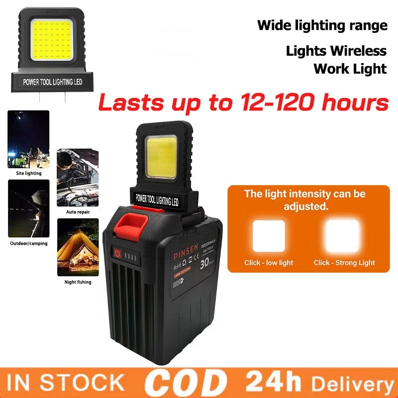 ไฟสปอตไลท์ LED ไร้สาย 14 วัตต์ ไฟสปอตไลท์กลางแจ้งแบตเตอรี่ลิเธียม Makita/DEWALT/DAYI ไฟฉุกเฉินแบบพกพา ไฟตั้งแคมป์