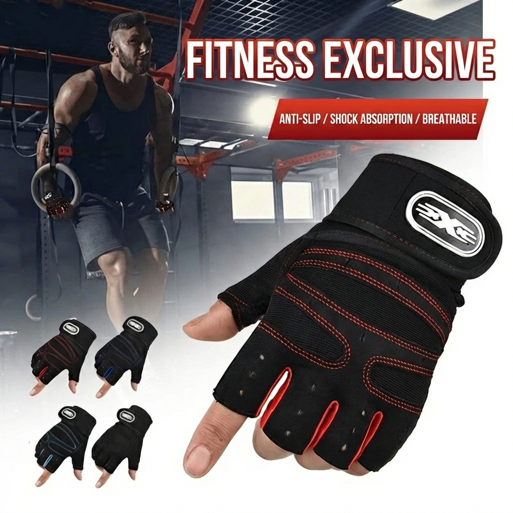 ถุงมือฟิตเนส  ถุงมือครึ่งนิ้ว ถุงมือมอเตอร์ไซค์ ปั่นจักรยานแบบเจลตรงฝ่ามือ แบบออกกำลังกาย Bicycle gloves