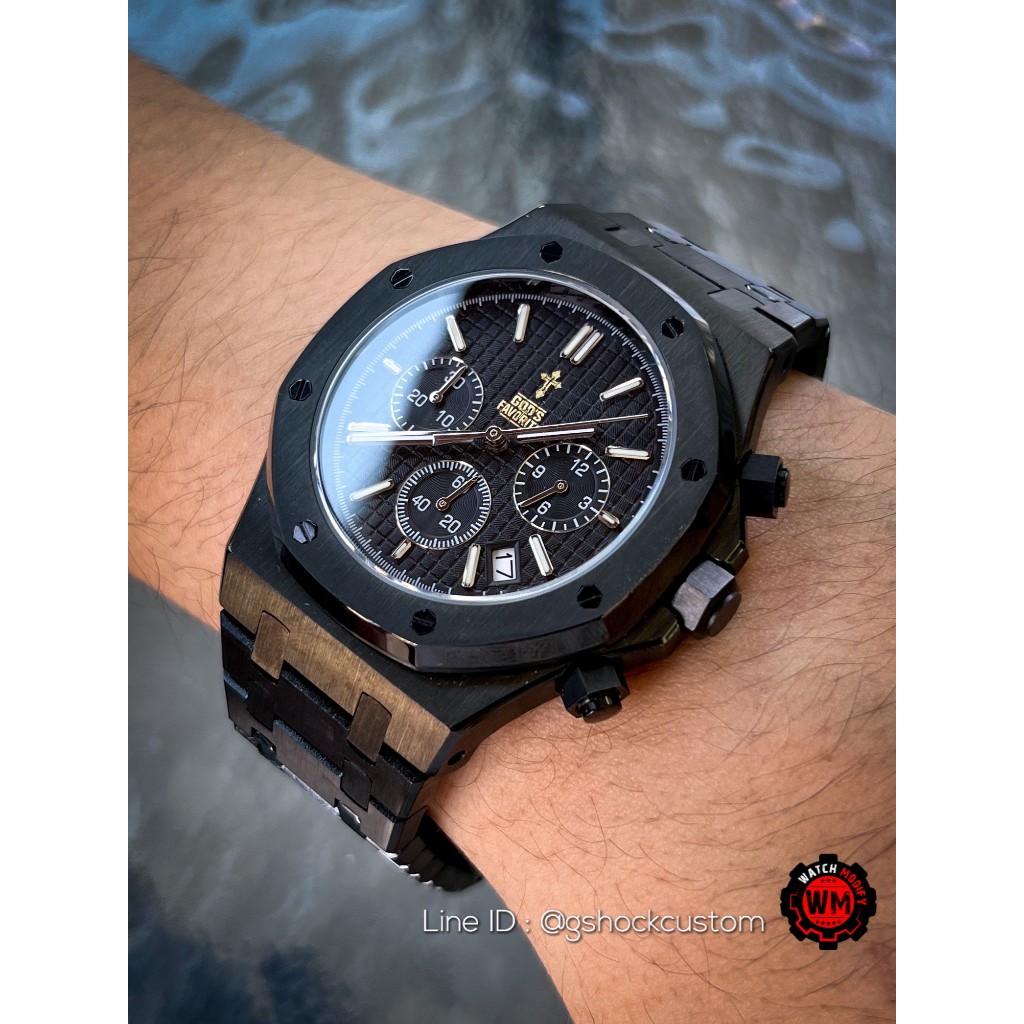 God’s Favorite Chronograph Watch Octagonal AP Design PVD Black Stainless Steel