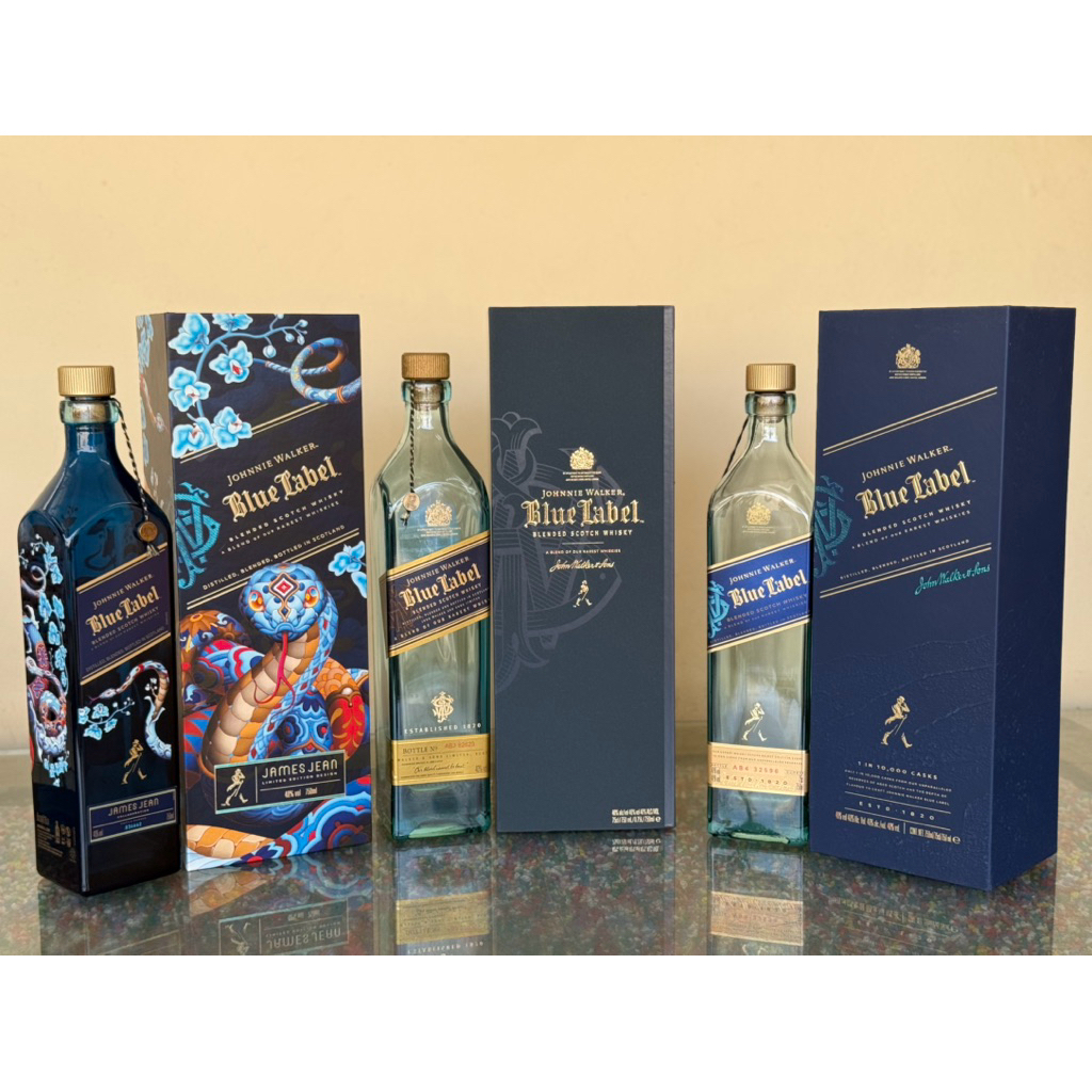ขวดเหล้าเปล่า Blue Label 3 แบบ สวยใหม่กริป อุปกรณ์ครบชุด