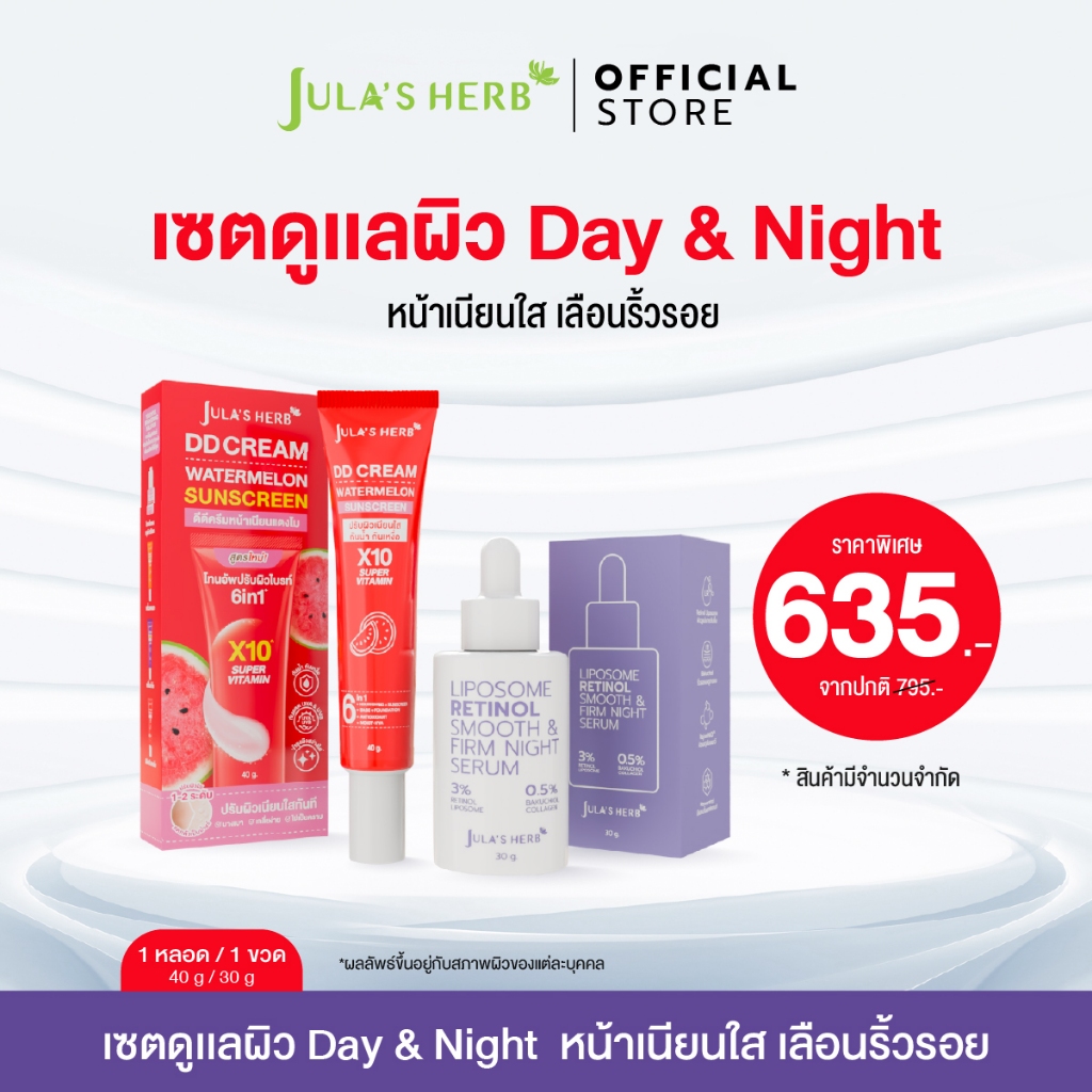 [ เซตดูเเลผิว Day & Night หน้าเนียนใส เลือนริ้วรอย ]  ดีดีครีมเเตงโม 1 หลอด 40g + เรตินอล 1 ขวด 30g