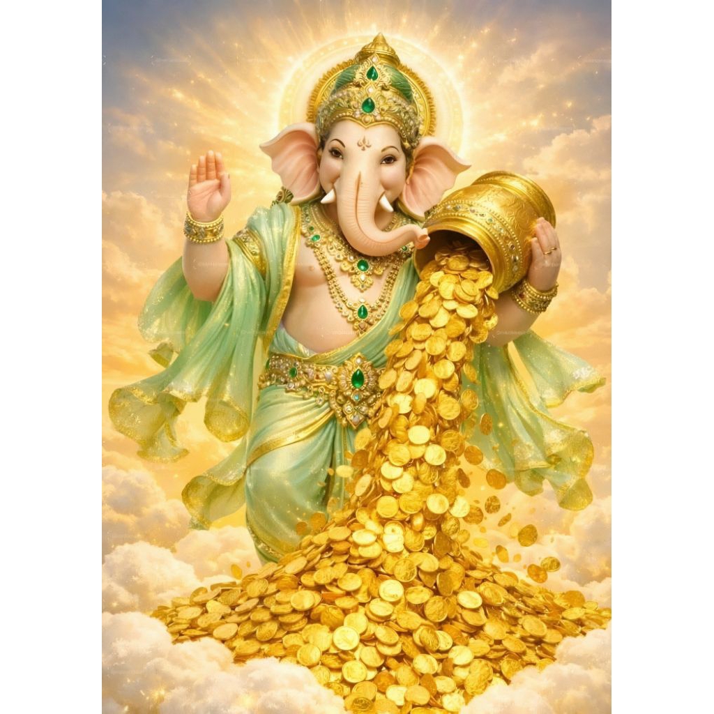 รูปโปสเตอร์  พระพิฆเนศ  กระดาษหนา 200 แกรม ไม่มีกรอบ ภาพมงคล เสริมฮวงจุ้ย ตบแต่งบ้านขนาด A3 (29.7*42 cm)