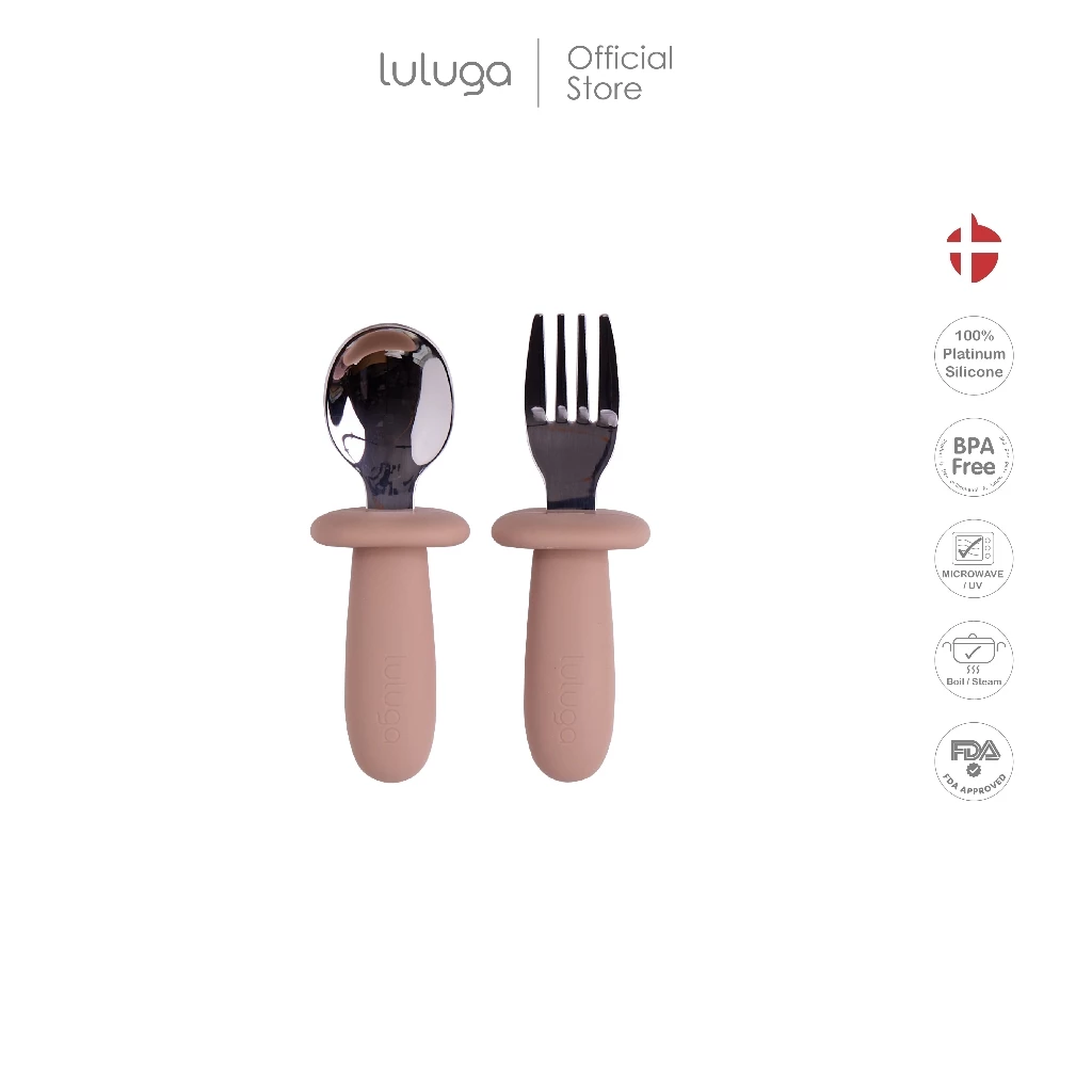 Luluga ช้อนส้อมเด็ก ช้อนฝึกทาน สแตนเลส SUS316 ด้ามซิลิโคน กันสำลัก BPA Free ฝึกทาน BLW 6 เดือน+ thumbnail 8