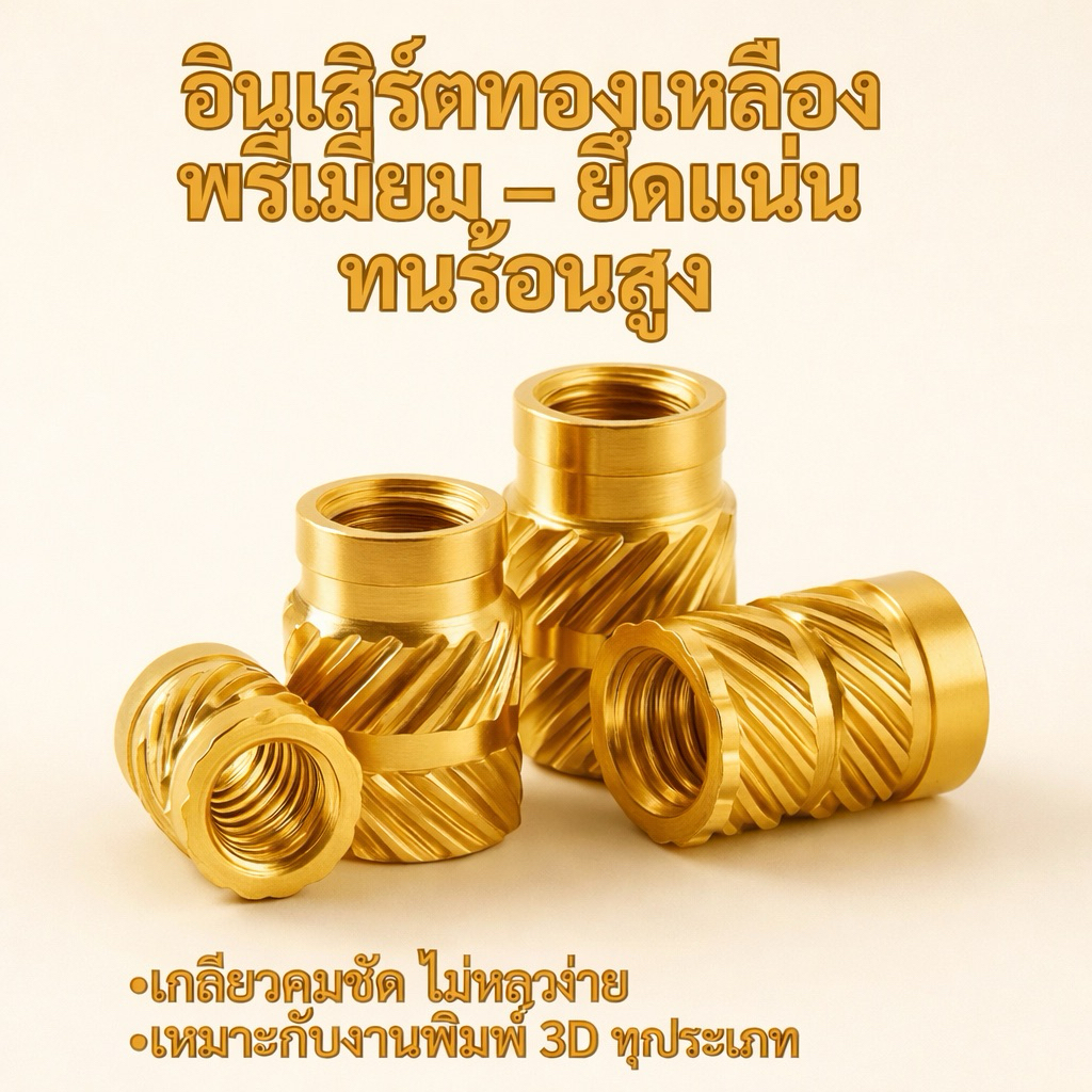 น็อตฝังทองเหลือง (Brass Heat Set Inserts) สำหรับพลาสติก / งานพิมพ์ 3D – M2 M3 M4 M5 M6