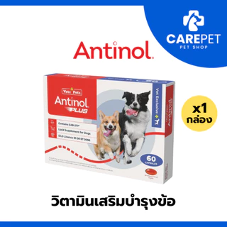 (1 กล่อง) Antinol Dog แอนทินอล อาหารเสริมไขมัน บำรุงข้อ สำหรับสุนัข 60 เม็ด