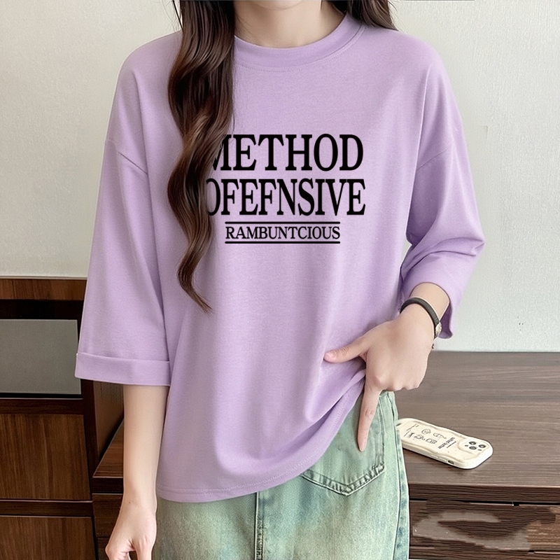 เสื้อแขนสามส่วนผู้หญิงอวบ oversize เสื้อผ้าสาวอวบไซส์ใหญ่แฟชั่นมาใหม่ เสื้อยืดสวยๆลําลองทรงหลวมสไตล์เกาหลี สกรีนลาวินเทจ