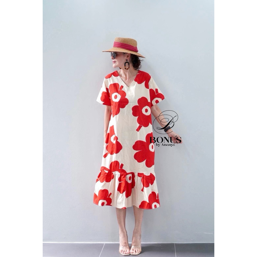 🏷ป้ายBonus by Ananya  ‼️ชุดเดรสคอวีผ้าคอตตอนญี่ปุ่นแท้100%