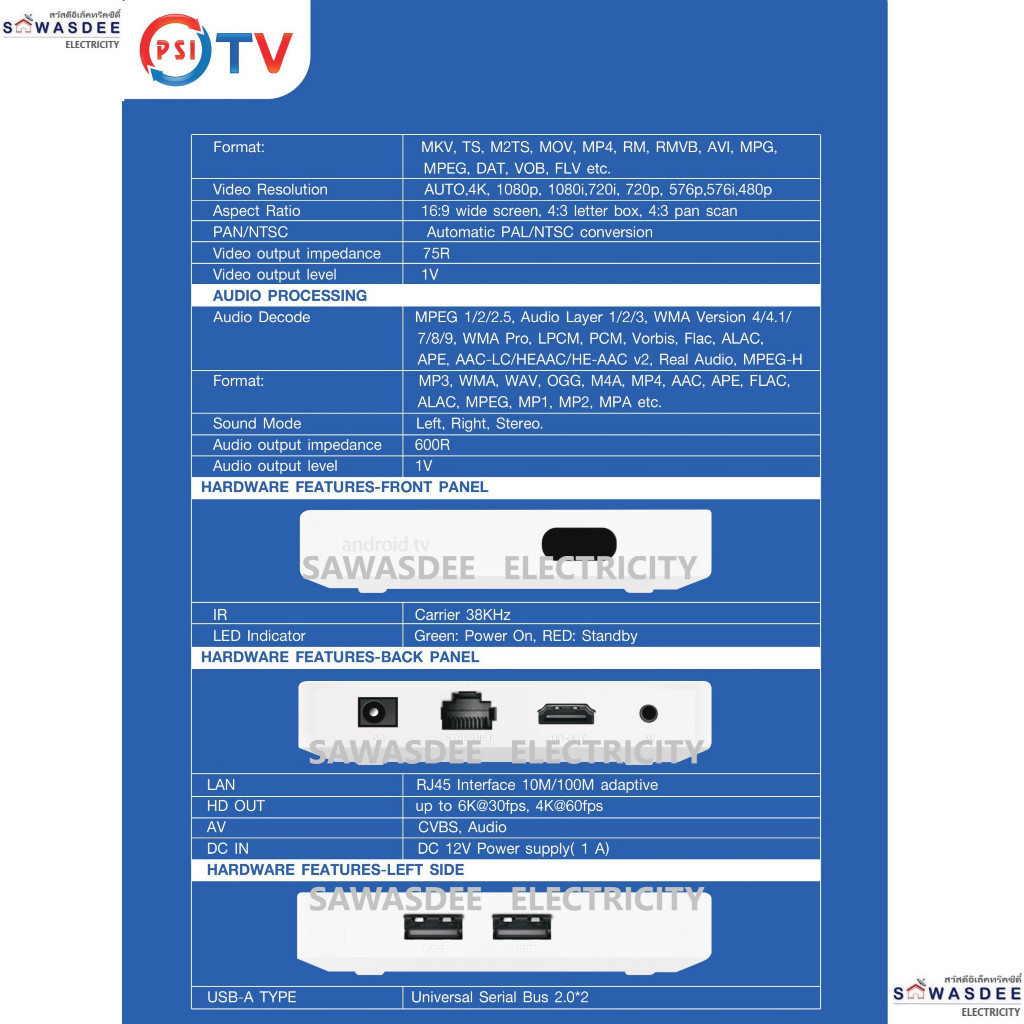 *New Android TV* กล่องแอนดรอย์ PSI ภาพสีคมชัดยิ่งขึ้น รับชม TV Online Youtube Netflix WeTV iQIYI ฯลฯ