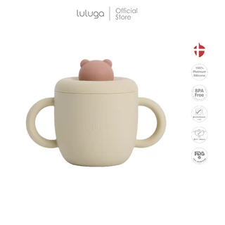 Luluga แก้วหัดดื่มซิลิโคน Bear แก้วน้ำเด็กพร้อมหลอด ฝาปิดกันหก Platinum Silicone BPA Free สำหรับเด็ก 6 เดือน+ ฝึกทาน BLW