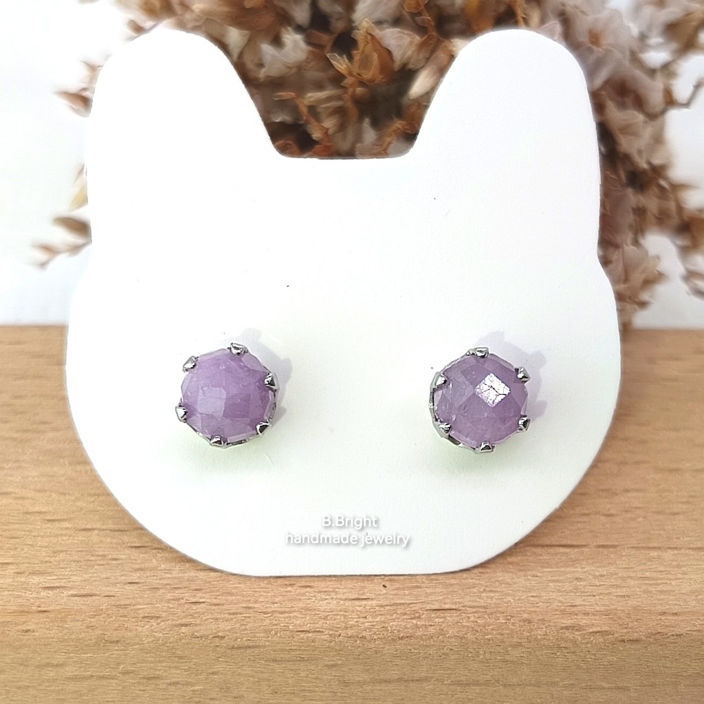มีส่งด่วน💥 ต่างหูสแตนเลส หินคุณไซต์ Kunzite แท้ 100% ไม่ดำ ไม่ลอก ไม่คัน ใช้งานได้ยาวนาน