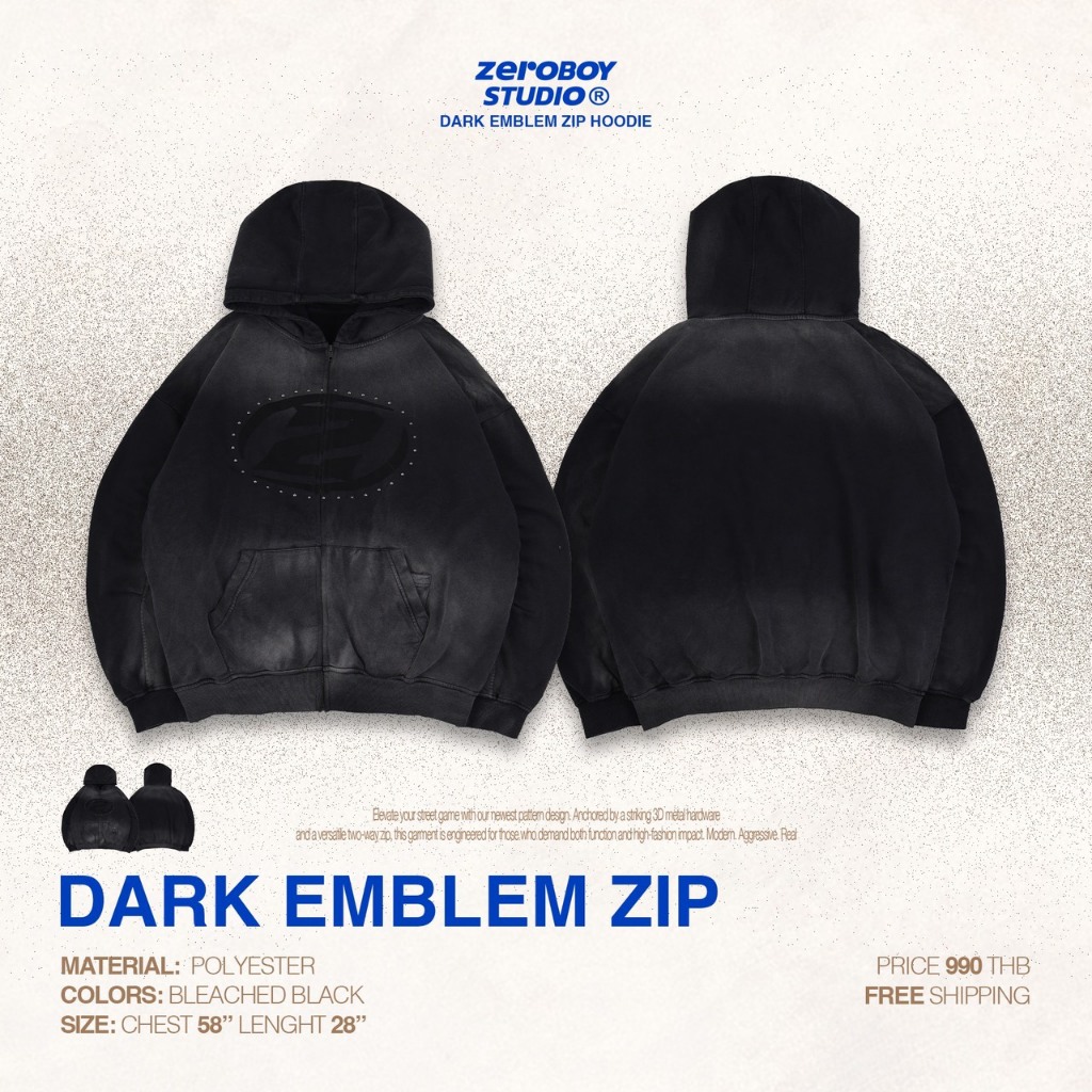 ZEROBOY® — DARK EMBLEM ZIP HOODIE สกรีนโลโก้ “Z”