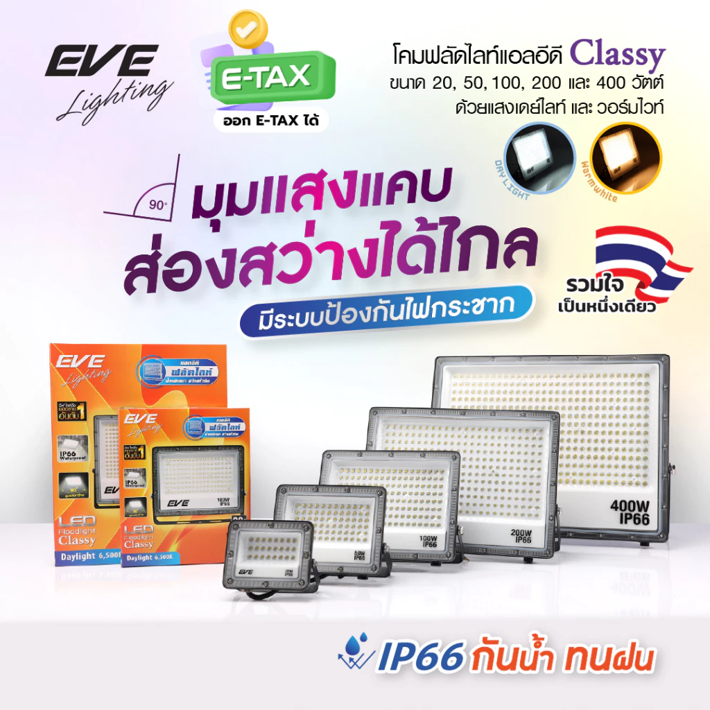 EVE โคมสปอตไลท์ แอลอีดี LED รุ่น Classy ขนาด 200 และ 400 วัตต์ กันน้ำกันฝน IP66 (ไม่ใช่โซล่าเซลล์)