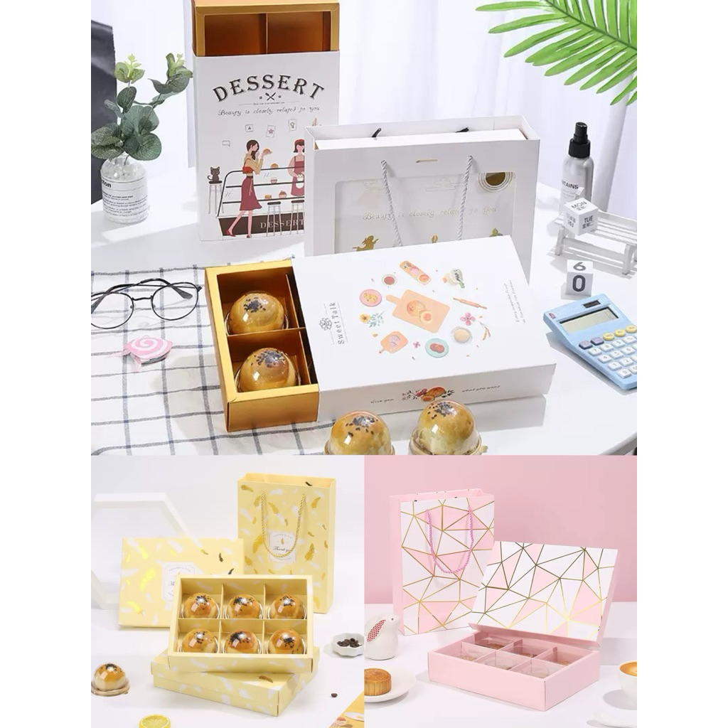 A034 พร้อมส่ง(ขั้นต่ำ5ใบ) กล่อง6ช่อง ใส่ขนมเปี๊ยะ ขนมไหว้พระจันทร์ สวยหรูมากค่า