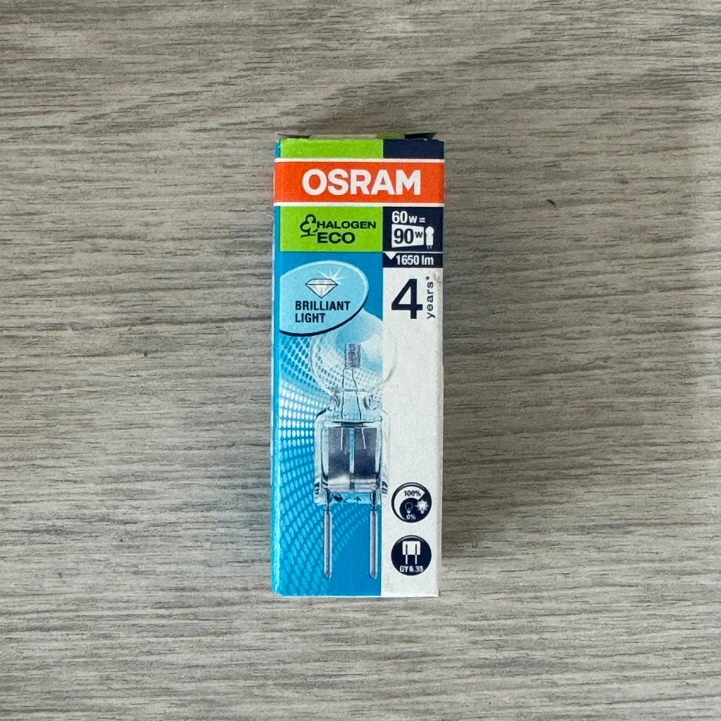 ( ส่งด่วน ) OSRAM หลอดไฟแคปซูล GY6.35  60W 12V / HALOSTAR ECO 64447 . 3000K
