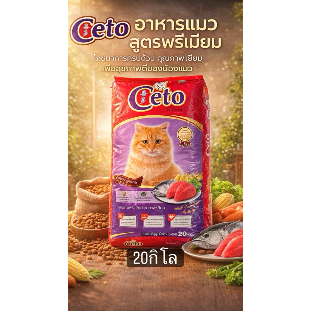 อาหารแมว ซีโต้ (Ceto)(รสปลาทูน่า) 20กิโล เหมาะสำหรับแมวทุกสายพันธุ์