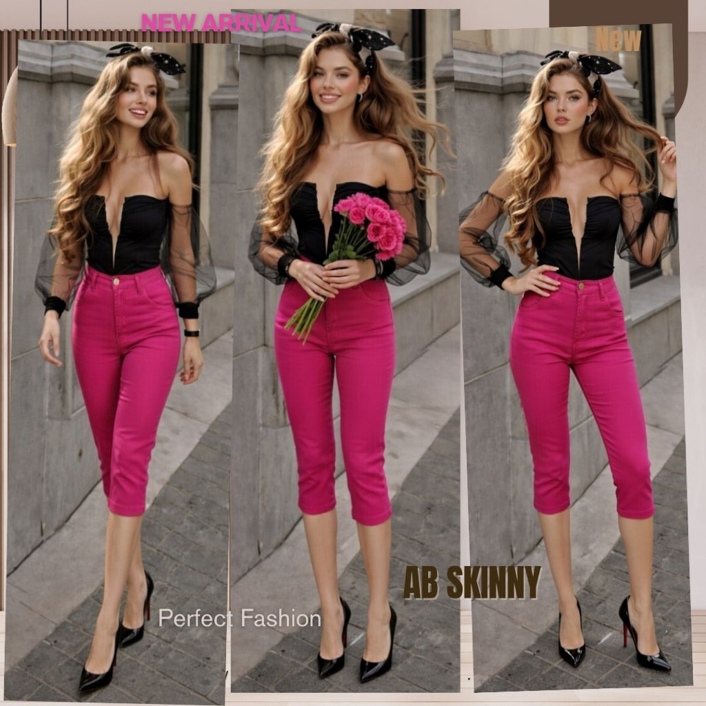 AB Skinny กางเกง 7 ส่วน สีบานเย็น ของแท้ จากเพจดัง 350,000 Like กางเกง AB สกินนี่ยีนส์ผู้หญิง