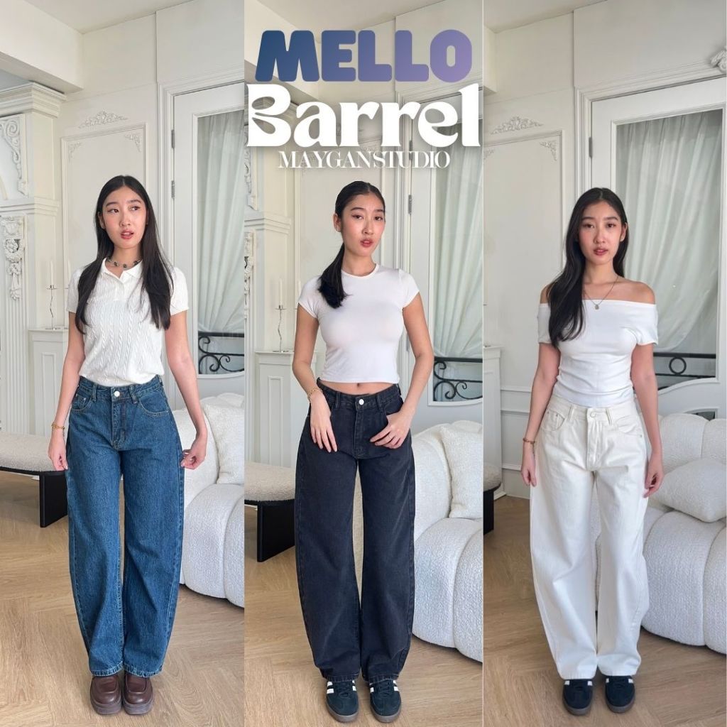 MAYGAN studio กางเกงยีนส์กระบอกเล็ก บาร์เรล เมแกน Mello Barrel Jeans ผ้าไม่ยืด เอวกลาง